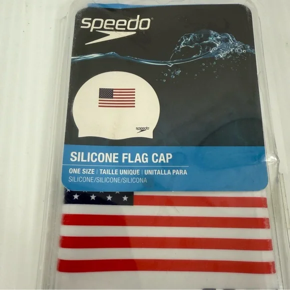 NWT Speedo Unisex Soft Silicone American Flag White Adult Swim Cap Latex Free - Picture 2 of 11